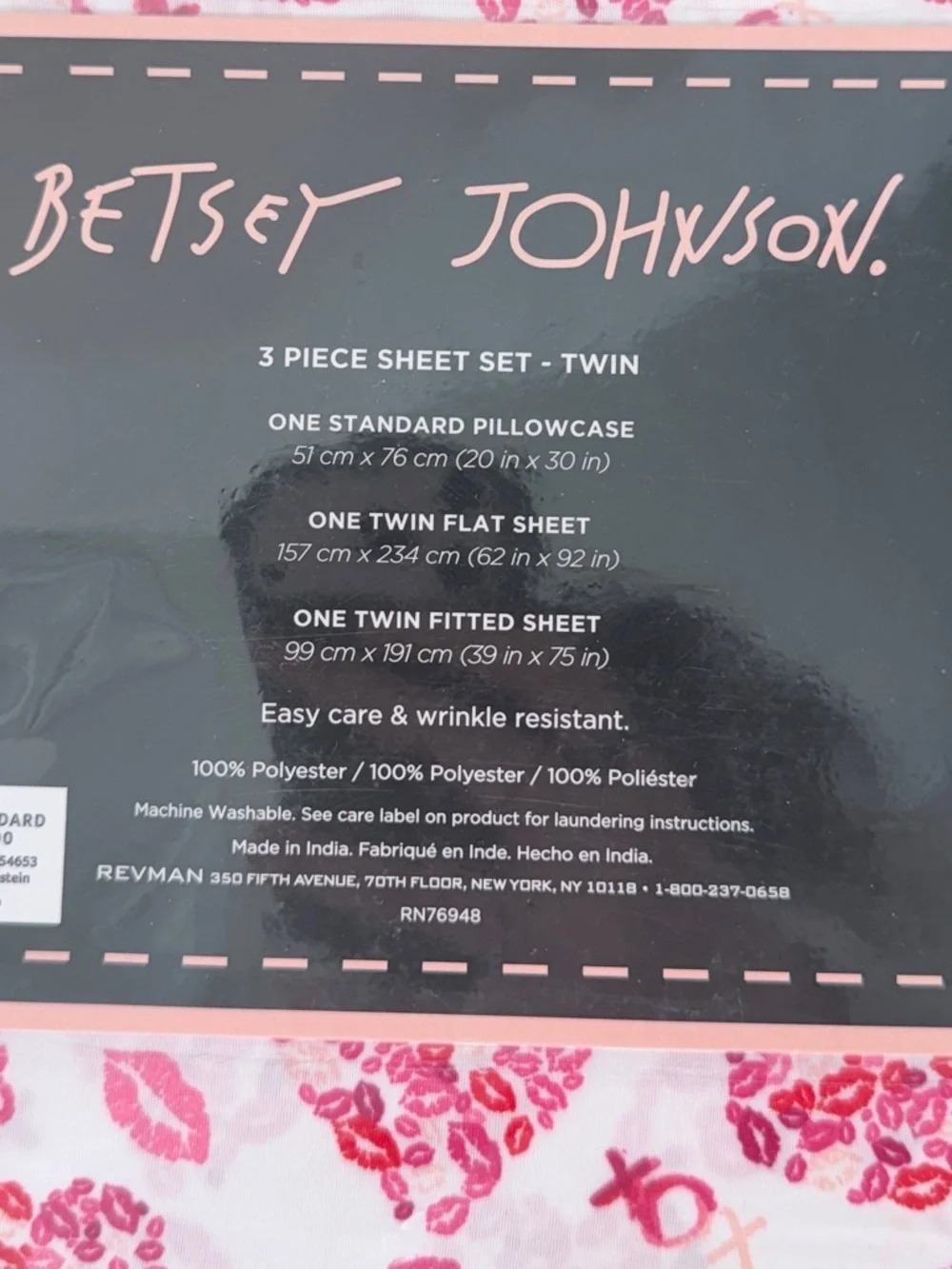 Betsey Johnson Twin Sheet Set Pink Lips Heart XO Print 3 Piece Bedding